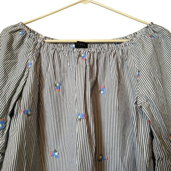 Sanctuary Women's Small Striped Embroidered Floral Tiered 3/4 Sleeve Blouse - Picture 2 of 4